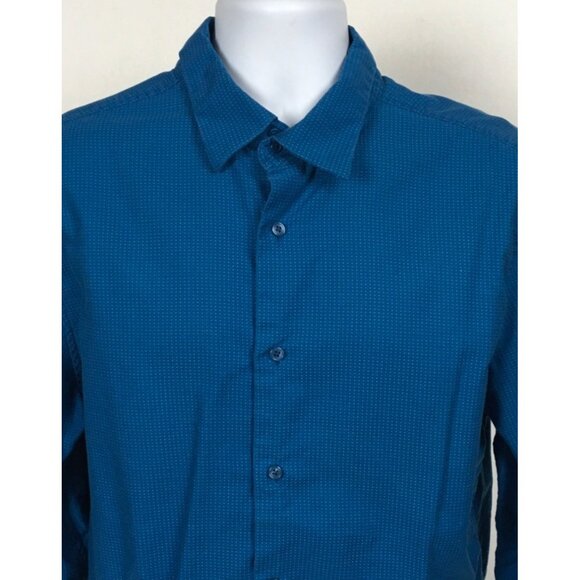 Inc Mens Shirt Size XL Blue w Tiny White Dots Button Up Long Sleeves No Pockets - Picture 2 of 13